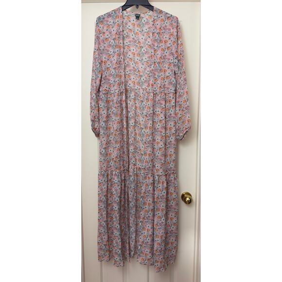 Wild Fable Pink Floral Maxi Kimono Duster Long Sleeve Boho XS/S - Picture 3 of 8